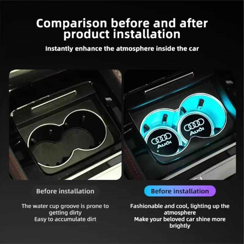 2Pcs 7-Colorful USB Led Atmosphere Light Cup Luminous Coaster Holder for A1 A3 A4 A5 A7 Q2 Q3 Q5 Q7 Q8 Auto Accessories