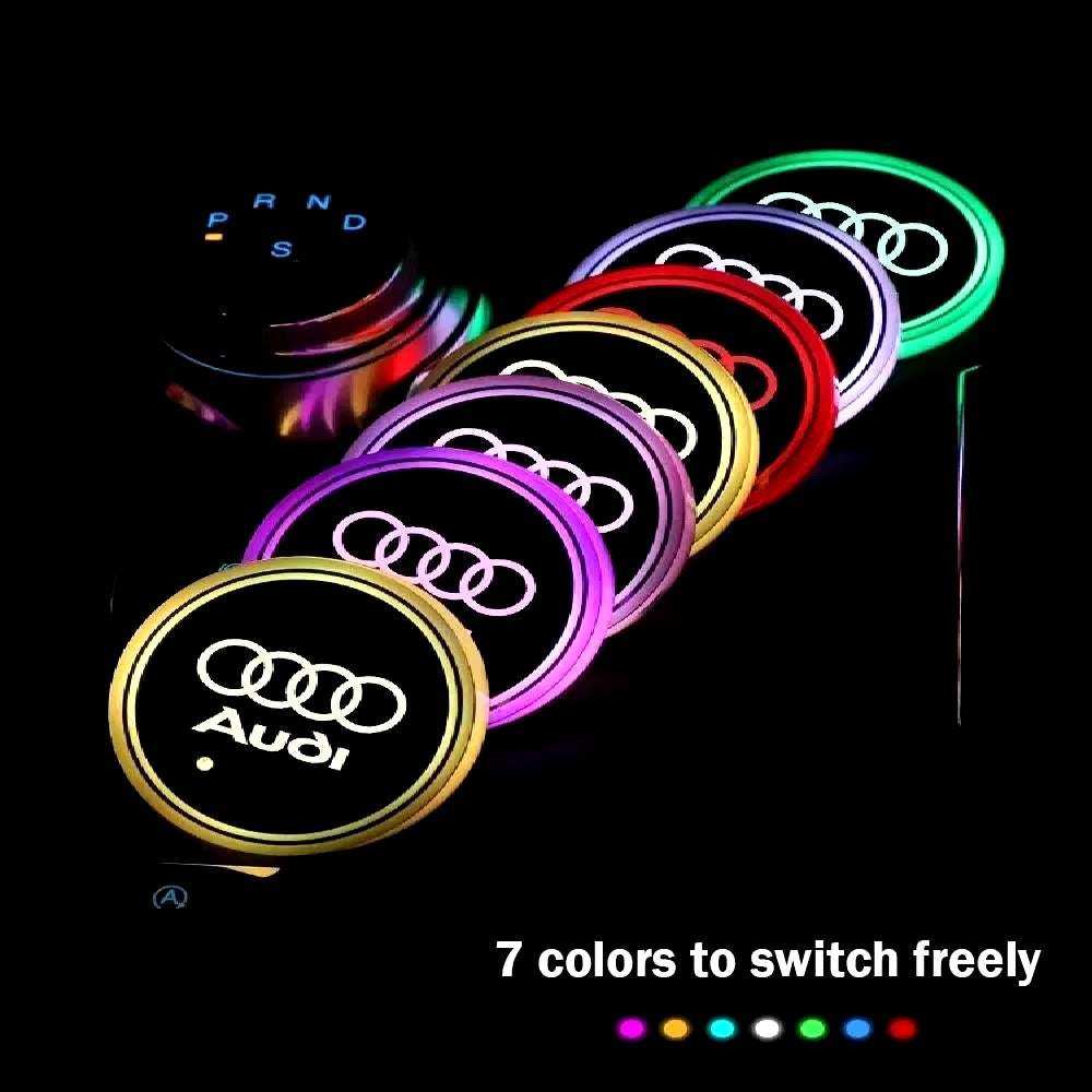 2Pcs 7-Colorful USB Led Atmosphere Light Cup Luminous Coaster Holder for A1 A3 A4 A5 A7 Q2 Q3 Q5 Q7 Q8 Auto Accessories