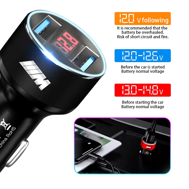 2USB Ports Fast Charging Digital Display Car Charger Car Accessories for E53 E70 E71 E72 E83 X1 X2 X3 X4 X5 X6 X7 E84 F48