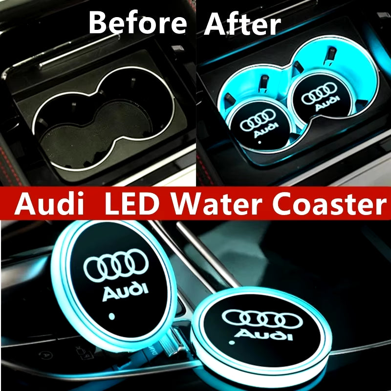 2Pcs 7-Colorful USB Led Atmosphere Light Cup Luminous Coaster Holder for A1 A3 A4 A5 A7 Q2 Q3 Q5 Q7 Q8 Auto Accessories