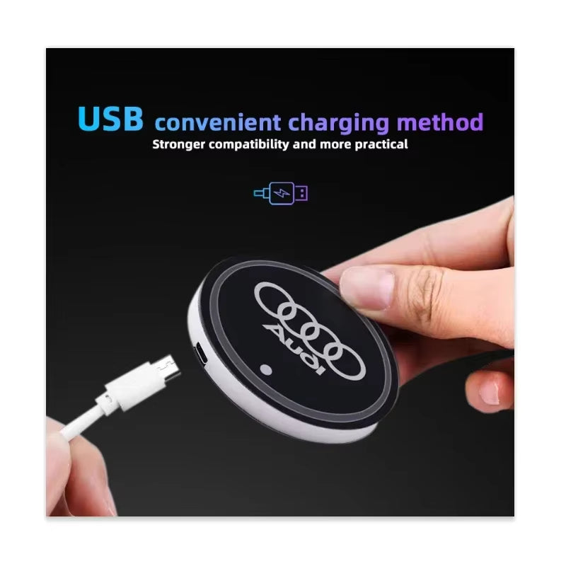 2Pcs 7-Colorful USB Led Atmosphere Light Cup Luminous Coaster Holder for A1 A3 A4 A5 A7 Q2 Q3 Q5 Q7 Q8 Auto Accessories