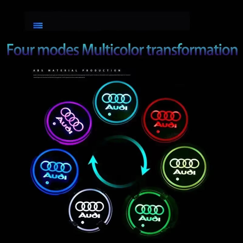 2Pcs 7-Colorful USB Led Atmosphere Light Cup Luminous Coaster Holder for A1 A3 A4 A5 A7 Q2 Q3 Q5 Q7 Q8 Auto Accessories