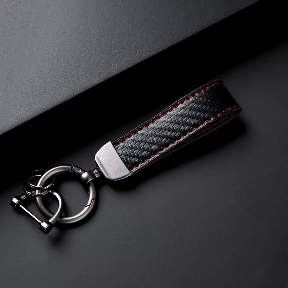 Car PU Leather Carbon Fiber Pattern Keychain for VW Volkswagen TSI TDI 4Motion Rotating Horseshoe Key Chain Car Accessories