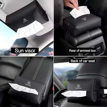 Leather Car Tissue Box Sun Visor Seat Back Hanging Bag Accessories for Mercedes Benz B/C/E/S Class AMG C200L GLC GLE CLA W211