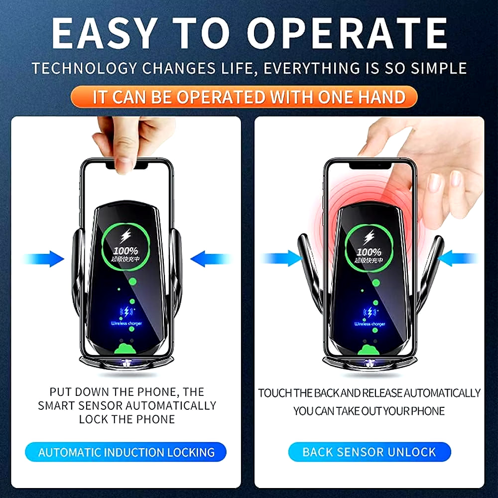 Q3 Smart Sensor Car Phone Wireless Charger 15W Fast Charging Auto-Clamping Car Phone Holder for Iphone and All Qi Enable Android