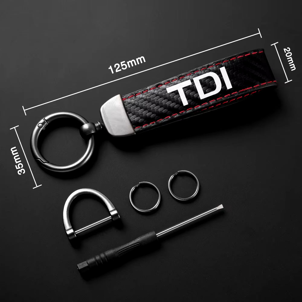 Car PU Leather Carbon Fiber Pattern Keychain for VW Volkswagen TSI TDI 4Motion Rotating Horseshoe Key Chain Car Accessories