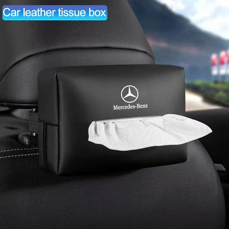 Leather Car Tissue Box Sun Visor Seat Back Hanging Bag Accessories for Mercedes Benz B/C/E/S Class AMG C200L GLC GLE CLA W211