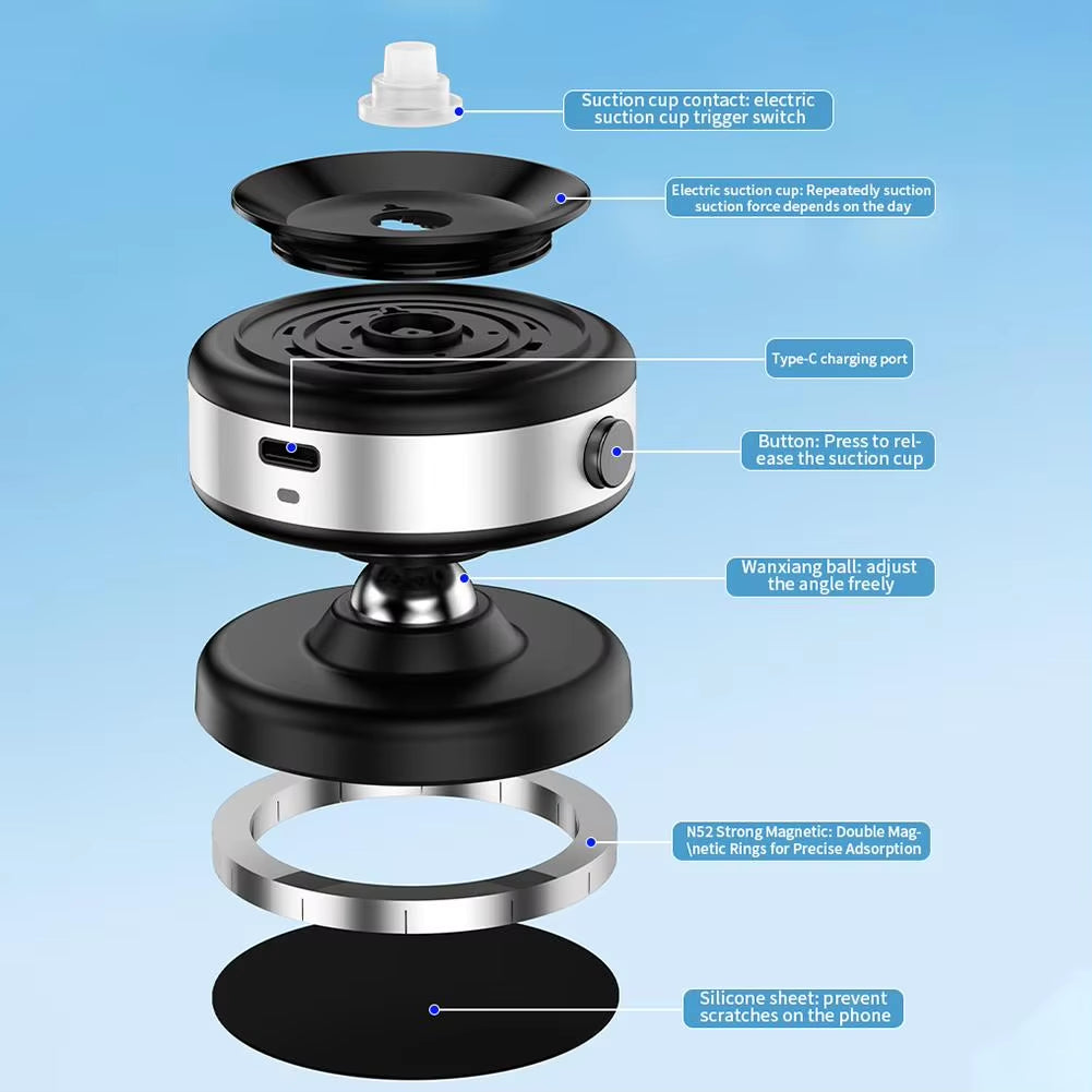 MK-C15 Car Magnetic Vacuum Phone Holder 360°Rotatable Vacum Bracket Dashboard Support GPS in Car for Iphone 14 15 Samsung Xiaomi